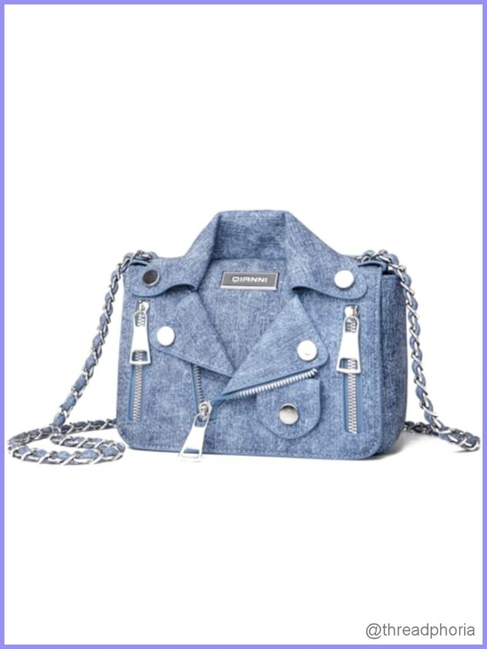 Denim Leather Crossbody Satchel Chain Strap Shoulder Bag